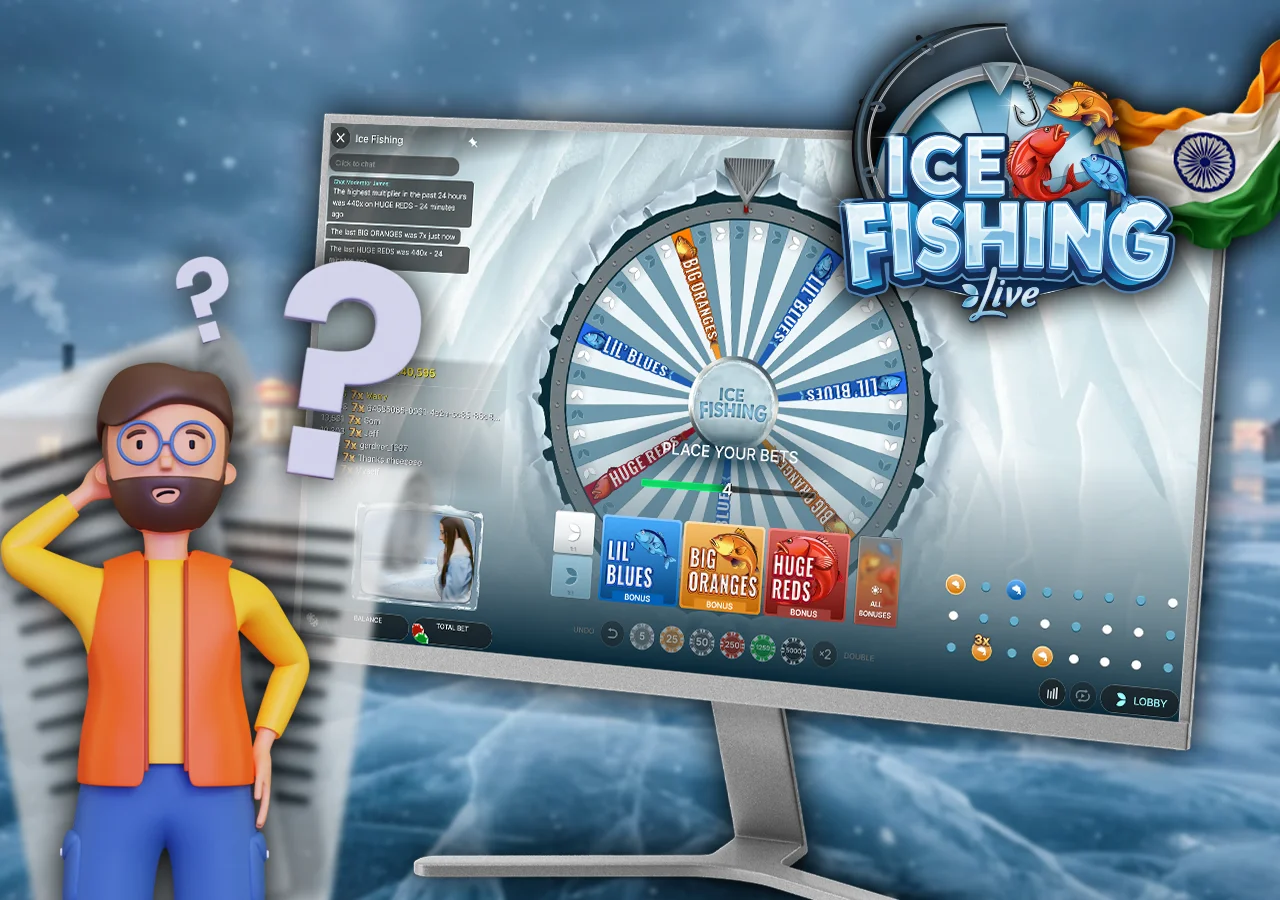 Step-by-step visual guide explaining Ice Fishing game mechanics and user interface for Indian casino fans.